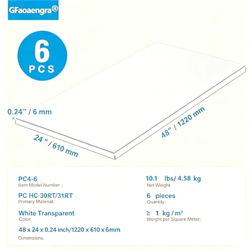 6 PCS 48×24×0.24in Polycarbonate Greenhouse Panels Twin-Wall - size: 48×24×0.24in