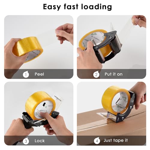 Rapid-Replace Packing Tape Dispenser Gun with Tape and Extra Blade, 2IN(50mm) Lightweight Ergonomic Industrial Handheld Heavy Duty Tape Cutter for Carton, Packaging and Box Sealing, Pink - color: Pink