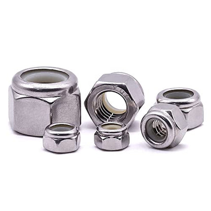 #8-32 Nylon Lock Nuts, 304 Stainless Steel (18-8) Hex Insert Locknuts, UNC Coarse Thread, Precision Nuts for 3D Printers & Electronics, 50 Pack - size: #8-32