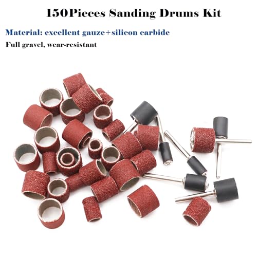 Tnisesm Aluminum Oxide Sanding Drum Set,Including 80 120 240Grit Drum Sander Sanding Sleeves and 12 Pieces Drum Mandrels for Dremel Rotary Tool,Sanding Drums with Box - size: 3SIZE-150PCS