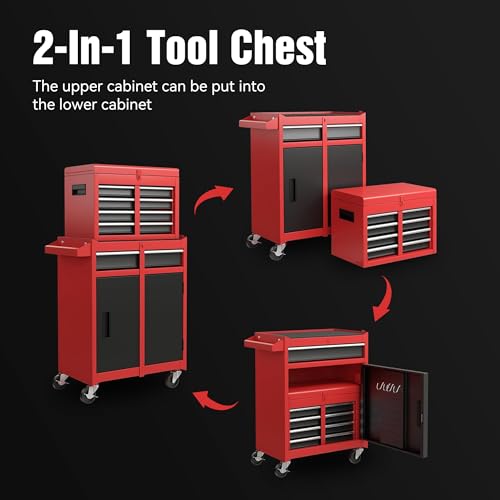 5-Drawer Rolling Tool Chest with Detachable Top Toolbox - color: Red, style: 5 drawer-detachable