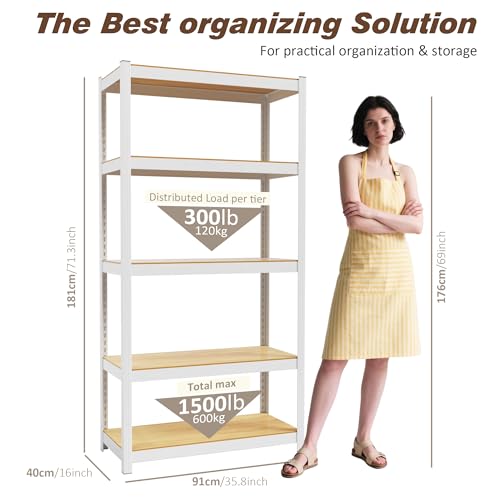 5 Tier White Closet Storage Shelves 36" W x 16" D x 72" H - size: 36" W x 16" D x 72" H