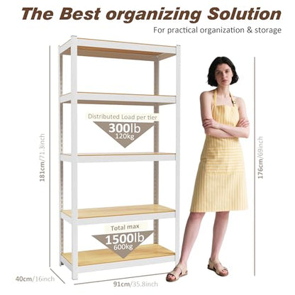 5 Tier White Closet Storage Shelves 36" W x 16" D x 72" H - size: 36" W x 16" D x 72" H