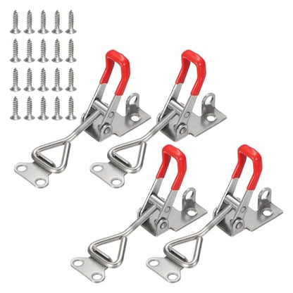 HARFINGTON 4pcs 4001 Toggle Latch Clamp Adjustable SUS304 with Lock Hole - color: Silver/Red
