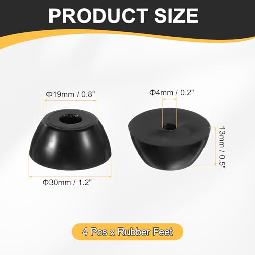 HARFINGTON 4Pcs Anti Vibration Rubber Feet 1.2"L x 0.8"W x 0.5"H 0.2"Dia Isolator Rubber Bumper Air Compressor Foot Pads for Generators Pressure Washers, Black