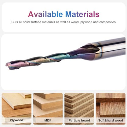 SpeTool Upcut Spiral Router Bit 1/8 Inch Cutting Diameter 1/4 Inch Shank, Extra Long 3 Inch Extreme Tool Life Coated Solid Carbide CNC Wood Plunge Router Bits - size: 1/8" Dia - 1" CL -1/4" Shank, style: UP CUT