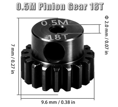 Hardened Steel 0.5M Pinion Gear 18T 2mm Shaft for RC Car/Helicopter Upgrade, Compatible with ARRMA 1/14 Typhoon 1/16 Mojave 1/18 Granite, Losi 1/12, 0.5Mod 13T-27T Gear for Brushed Brush-Less Motors - size: 18T