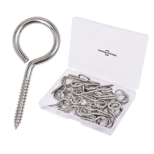 SHONAN 1.57" Stainless Steel Eye Screws for Wood, 30 Pcs Screw Eye Hooks, Indoor & Outdoor Use, 17 Lbs Capacity - size: 1.57 inch, 30 Pcs