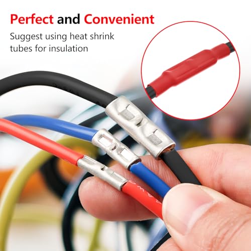 BAALA 20 PCS 8 Gauge Non-Insulated Butt Connectors Kit Tinned Copper, 20PCS Seamless Barrel Crimp Butt Splice Connector Wire Connectors with 20PCS 3:1 Heat Shrink Tubes - color: Tinned Copper