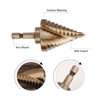 COMOWARE 10 Sizes M35 Cobalt Step Drill Bit, 1/4" to 1-3/8", Two-Spiral Flute Step Bit for Metal, Stainless Steel, Wood & Plastic, with 1/4" Hex Shank - style: 1Pc Cobalt - Hex Shank