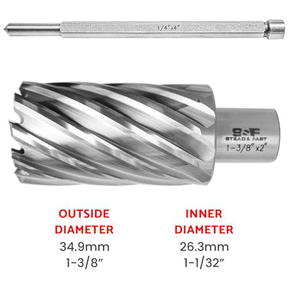S&F STEAD & FAST Annular Cutter High Speed Steel 1-3/8" x 2" with Pilot Pin - size: 1-3/8"x 2"