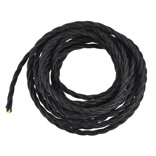 MECCANIXITY 16.4Ft Twisted Cloth Covered Wire, 18/3 Cloth Covered Electrical Wire Vintage Industrial Electronic Wire Cloth Cord Cable for Pendant Light DIY Project, Black - color: Black, size: 16.4Ft