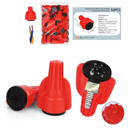 Lenporl 50PCS Waterproof Wire Connectors 18-10AWG, Silicone-Filled Waterproof Wire Nuts for Landscape Lighting & Electrical Connections, Low Voltage Wire Connector for Irrigation, Wet and Dusty - color: Red
