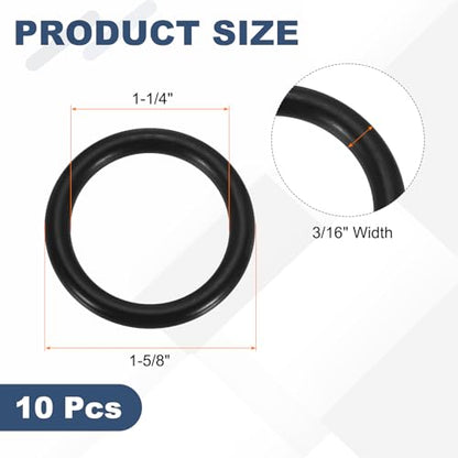 uxcell 10Pcs AS-322 O-Rings, Nitrile Rubber O-Rings 1-1/4" ID, 1-5/8" OD, 3/16" Width Round Sealing Gasket for Automotive Machine Plumbing Sealing Repair (70 Durometer, Black) - size: 1-1/4" ID, 1-5/8" OD, 3/16" Width