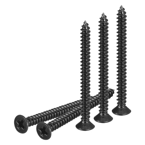 DTGN 100Pcs #4x1-1/4 Flat Head Wood Screws, 304 Stainless Steel Phillips Self Tapping Screws - Good for Woodworking, Furniture - Black - color: Black, size: #4x1-1/4"
