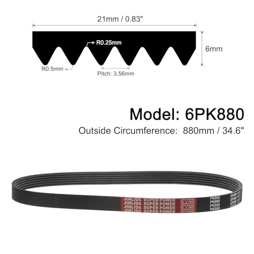 uxcell 6K346/6PK880 Serpentine Belt 6 Ribs 880mm Length x 21mm Width x 5mm Height, EPDM Poly V Belt, Multi Wedge Micro V Belt for Vehicle - size: 6PK880