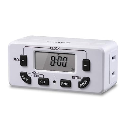 Fosmon 7 Day Digital Timers for Electrical Outlets, Indoor Plug-in Light Timers Switch Programmable, Electric Wall Plug for Lamp, Grow Reptile Lights, Aquarium, 15A/1875W, Grounded - style: 7 Day 1 pack