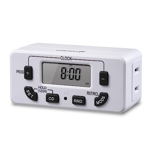 Fosmon 7 Day Digital Timers for Electrical Outlets, Indoor Plug-in Light Timers Switch Programmable, Electric Wall Plug for Lamp, Grow Reptile Lights, Aquarium, 15A/1875W, Grounded - style: 7 Day 1 pack