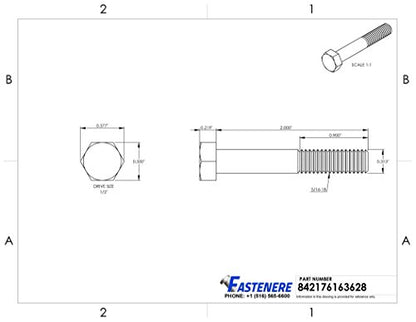 5/16-18 x 2" Hex Head Cap Screw Bolts, External Hex Drive, Stainless Steel 304, Partially Threaded, Stainless Steel, Quantity 25 By Fastenere - size: 5/16-18 x 2 Inch (25 Pack)
