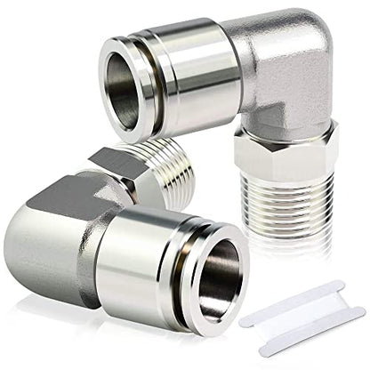 TAILONZ PNEUMATIC 304 Stainless Steel Male Elbow - 3/8 Inch Tube OD x 1/8 Inch NPT Thread 90 Push to Connect Tube Fitting PL-3/8-N1 (Pack of 5) - size: 3/8''OD 1/8''NPT