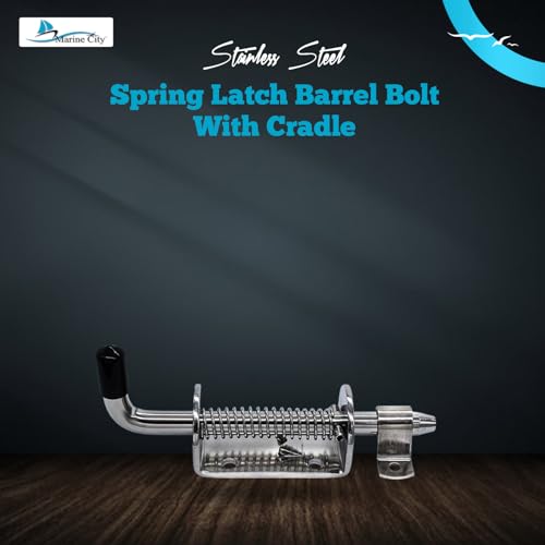 MARINE CITY 6 inches Stainless Steel Marine Heavy Duty Strong Durable Spring Latch Barrel Bolt with Cradle for Boat Yacht Trailer Gates Shed Door Garage Accessories (1 Pcs) - size: 6"