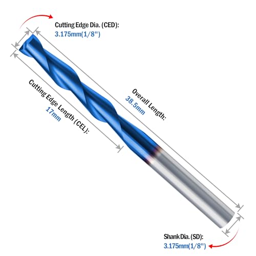 HQMaster 1/8" Shank CNC Router Bits 2 Flute Upcut CNC Bit End Mill 10pcs - size: 1/8"CED x 1/8"SD x 11/16"CEL x 1-1/2"OAL
