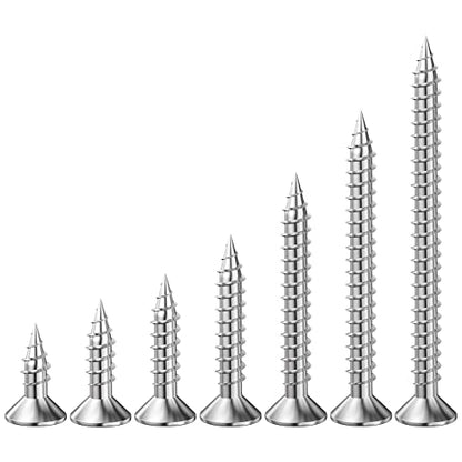 Wensilon (400Pcs) #8x3/4 Wood Screw Quick Metal Self Tapping Flat Head 304 Stainless Steel - color: Silver, size: #8x3/4