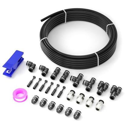 1/4"OD Black Polyurethane PU Air Hose Line Kit with Push-to-Connect Fittings for Compressed Air 10 Meter/32.8ft (Pack of 27) - color: Black, size: 1/4"OD