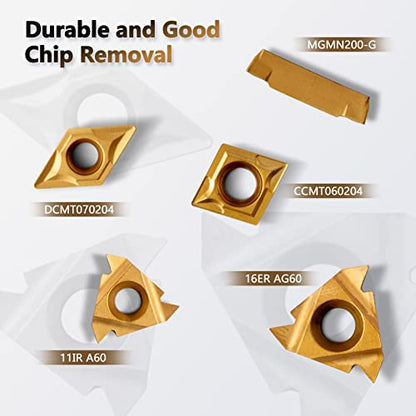 Lathe Turning Holders Threading Holder 21pcs - Metal Lathe Cutting Tools 7pcs 1/2" Threading Tools Boring Bar Set+14pcs Indexable Carbide Inserts Golden for Lathe Tools - color: 1/2" turning holder kits