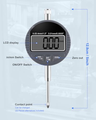 UHARBOUR Digital Dial Indicator 0-1" / 25.4mm with Magnetic Base