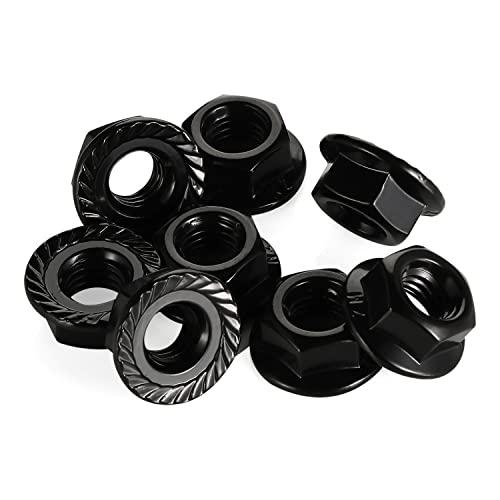 M6 Serrated Flange Nuts Flanged Locknuts, Stainless Steel 18-8 (304), Black Oxide, 50 PCS - color: Black, size: M6