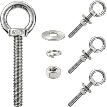 4 Pack M10 Stainless Steel Eye Bolts with Nuts, 3/8"x4" Long Lifting Ring Eye Bolt,Eye Bolts Heavy Duty for Hang Tie Down Outdoor (4, M10x102mm (3/8"x4")) - size: M10x102mm (3/8"x4")