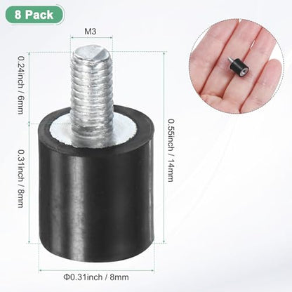 M METERXITY 8-Pack Rubber Mounts D8mmxH8mm Male/Female Vibration Isolators Cylindrical Shock Absorber W M3 x 6mm Studs for Air Compressor/Car/Pump/Boat/Garage Motor/Bobbins Rubber Isolators - size: M3 x 6mm, 8mm x 8mm
