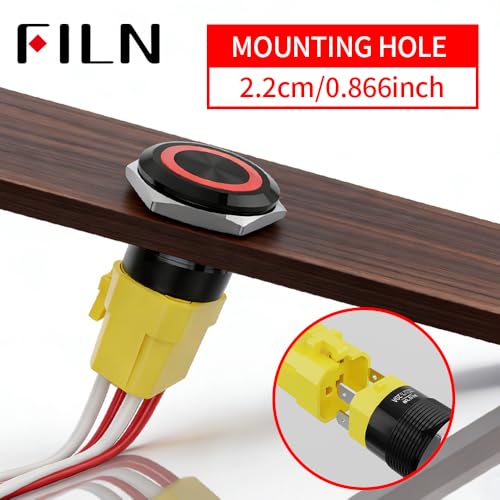 2PCS 22mm 20A Latching Push Button Switch 12-24V DC with Harness - color: Blue-Latching