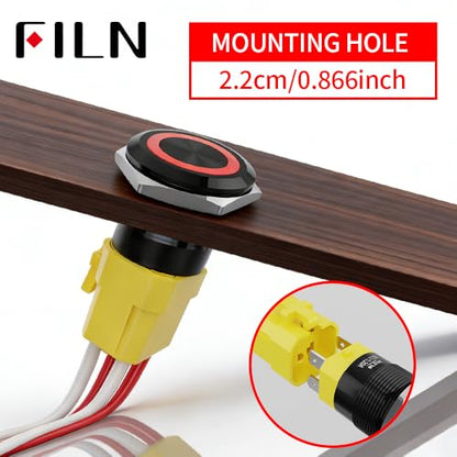 2PCS 22mm 20A Latching Push Button Switch 12-24V DC with Harness - color: Blue-Latching