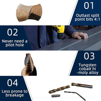 Steel Vision Hyper-Step HSS Cobalt, No Pilot Hole Needed, (1/8"" - 1/2") 13 pc TurboStep HSS Mechanics Stubby Drill Bit Set, Industrial-Grade, Metal Drilling for Stainless/Hardened Steel - style: 13 pc