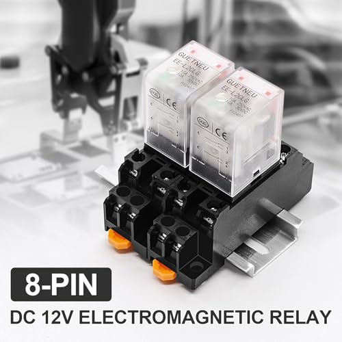 2 Pcs Electromagnetic Power Relays, Green Indicator Light, 12 VDC - size: 8-Pin 12 VDC