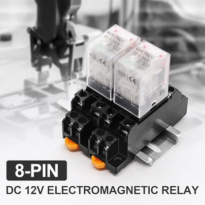 2 Pcs Electromagnetic Power Relays, Green Indicator Light, 12 VDC - size: 8-Pin 12 VDC