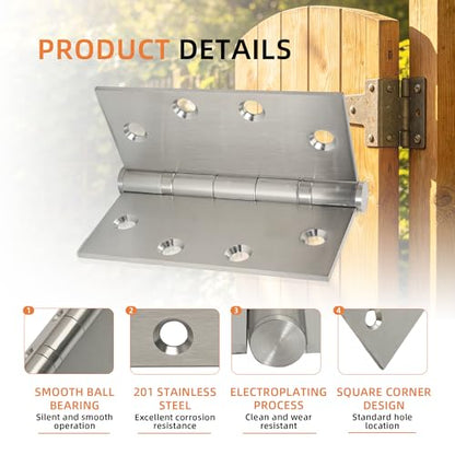6-Pack 4.5 inch X 4.5 inch Heavy Duty Commercial Door Hinge Thickened