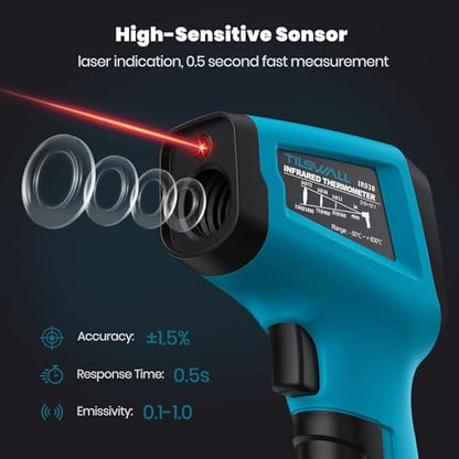 Tilswall Infrared Thermometer, Laser Temperature Gun -58°F~1112°F, Blue - color: Blue