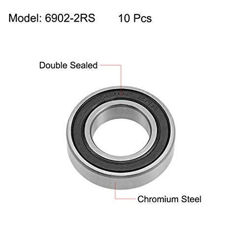 uxcell 6902-2RS Deep Groove Ball Bearings 15mm x 28mm x 7mm Double Sealed Chrome Steel Z2 ABEC1 10pcs - size: 15mm x 28mm x 7mm