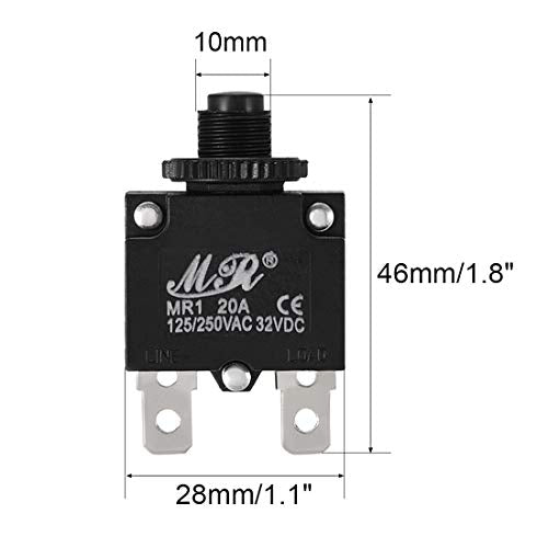 uxcell 2Pcs Thermal Overload Protector AC 125/250V 20A Push Button Reset Circuit Breaker with Knob