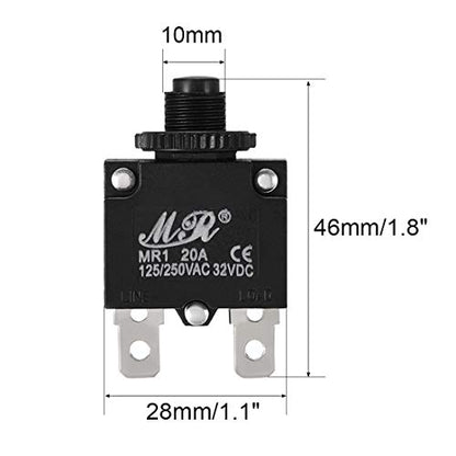uxcell 2Pcs Thermal Overload Protector AC 125/250V 20A Push Button Reset Circuit Breaker with Knob