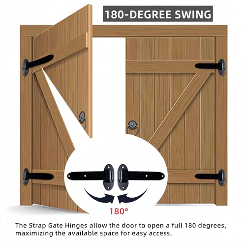 Heavy Duty Strap Gate Hinges 8 Inch, Black Carbon Steel T Shape Lift Off Hinges, 180° Open Bolt-On Hinges for Fence, Barn Door, Shed, Wooden Gates, 2 Pack - style: Style3