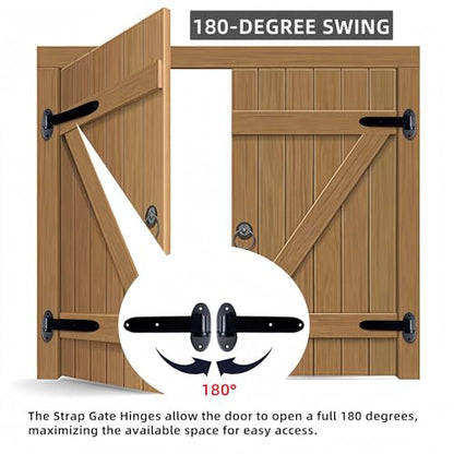 Heavy Duty Strap Gate Hinges 8 Inch, Black Carbon Steel T Shape Lift Off Hinges, 180° Open Bolt-On Hinges for Fence, Barn Door, Shed, Wooden Gates, 2 Pack - style: Style3