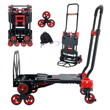 2 in 1 Folding Hand Truck Dolly,330LB Stair Climbing Dolly Cart,Red - color: Red