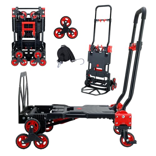 2 in 1 Folding Hand Truck Dolly,330LB Stair Climbing Dolly Cart,Red - color: Red