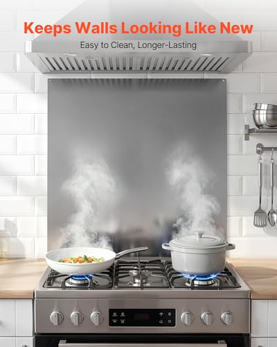 VEVOR 30" x 30" Stainless Steel Backsplash for Stove, Ultra Flat Splatter Guard, Wall Shield Range Hood Backsplash, Easy Clean Kitchen Wall Metal Panel, Pre-Drilled Holes for Easy Installation, Silver - size: 30x30in