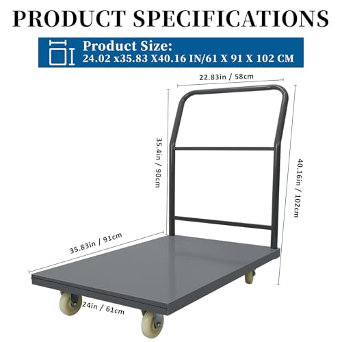 Heavy Duty Platform Truck Moving Flatbed Cart, Steel Flatbed Cart for Luggage Moving, Shopping, 36"x24"Push Dolly, 2000 LBS Dolly Cart Flatform with Wheels and Handle (36"x24") - size: 36"x24"
