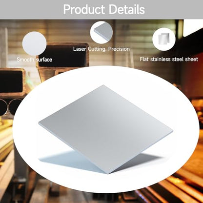 304 Stainless Steel Sheet - 12" X 12" X 1/8" Thin Stainless Steel Plate 1/8 Inch Thickness with Protective Film Metal Sheets Shim Stock Sheets for Kitchen DIY Crafting etc. (305 x 305 x 3 mm) - size: 12X12X1/8inch